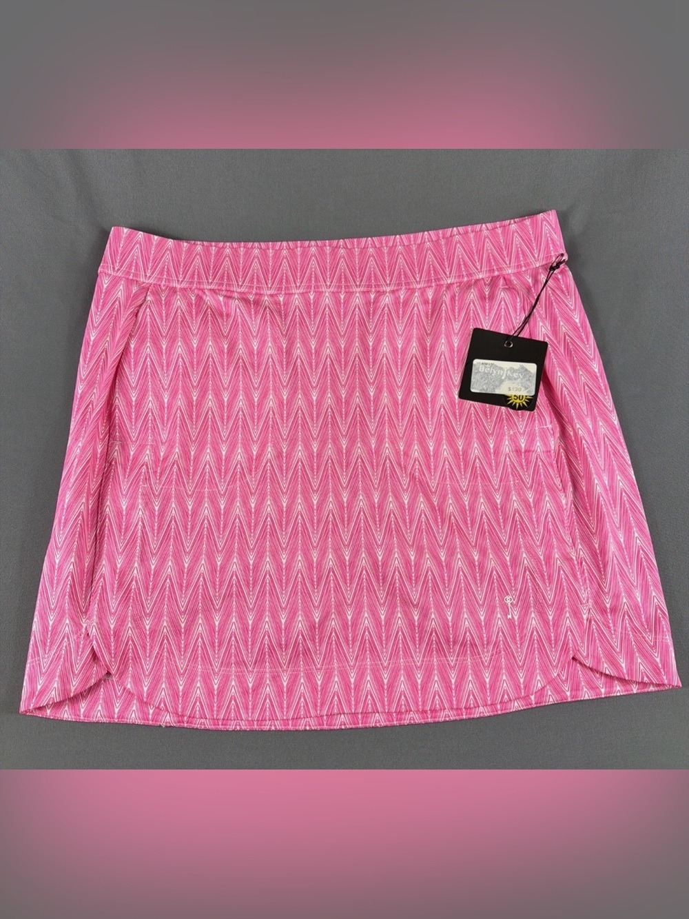 Belyn Key Womens Golf Skort Panel Feather Print Large Pink Polyester Spandex